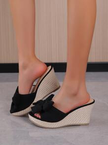 Của phụ nữ Nêm Gót chân Dép xăng đan Với Loại bướm Đồ trang trí , Màu thuần Dệt Đế , Kỳ nghỉ Phong cách , Mùa hè , Đen - màu đen - Xem 5