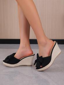 Của phụ nữ Nêm Gót chân Dép xăng đan Với Loại bướm Đồ trang trí , Màu thuần Dệt Đế , Kỳ nghỉ Phong cách , Mùa hè , Đen - màu đen - Xem 6