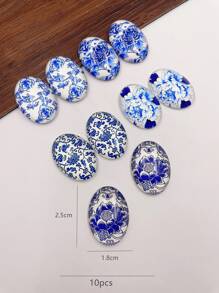 10 st/set porslinsmönster runt glas cabochons för fotohänge smycken - Multifärgad - Visa 3