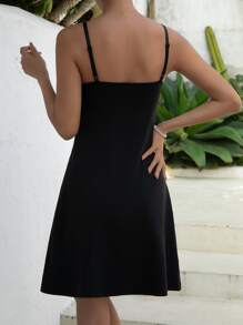 SHEIN Váy Bà bầu Lộ Lưng màu trơn Giải trí - màu đen - Xem 2