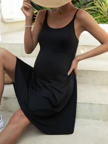 SHEIN Váy Bà bầu Lộ Lưng màu trơn Giải trí - màu đen - Xem 5