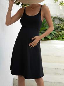 SHEIN Váy Bà bầu Lộ Lưng màu trơn Giải trí - màu đen - Xem 6