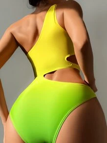 漸層鏤空單肩環鏈連體泳衣 - 彩色 - 查看 2