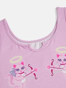 KLARYSSA Cartoon Graphic Lettuce Trim PJ Set - Pink - View 4