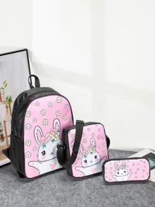 3入組女孩卡通兔圖案背包套裝