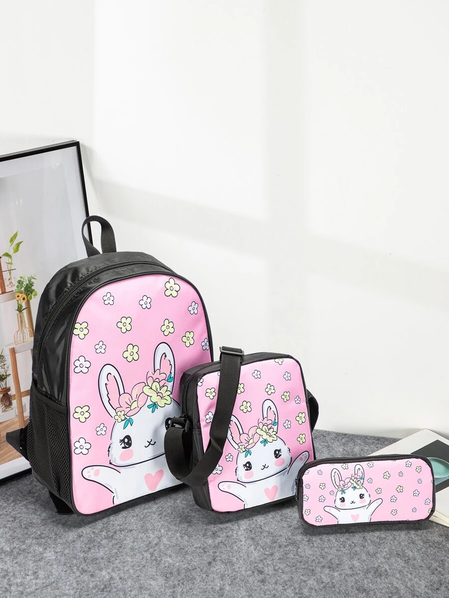 3入組女孩卡通兔圖案背包套裝