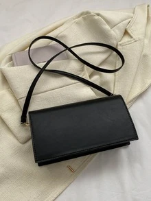 Letter Graphic Flap Square Bag - Black - View 5