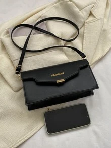 Letter Graphic Flap Square Bag - Black - View 6