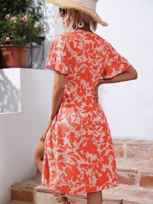 SHEIN VCAY Allover Print Knot Side Wrap Dress - Multicolor - View 2