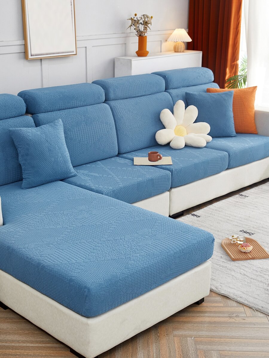 1 Nơ Dạ Nỉ Co Giãn Ghế Sofa Đệm Hiện Đại Polyester Co Giãn Ghế Sofa Đệm Cho Gia Đình - Màu xanh lam - Xem 1