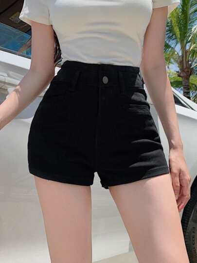 Stretchy Skinny Fitted Sexy Korean Style Casual Beach Vacation Denim Shorts, Versatile For Daily Wear