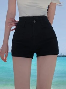 Stretchy Skinny Fitted Sexy Korean Style Casual Beach Vacation Denim Shorts, Versatile For Daily Wear