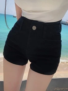 Stretchy Skinny Fitted Sexy Korean Style Casual Beach Vacation Denim Shorts, Versatile For Daily Wear
