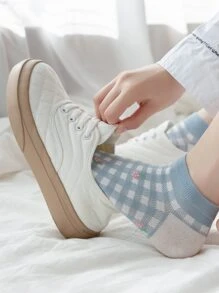 5 pares de calcetines de mujer casuales, de malla, multicolor, con estampado de fresa, transpirables y que absorben la humedad - Multicolor - Ver 3