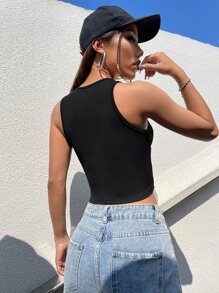 SHEIN EZwear 人像圖案短款背心 - 黑色 - 查看 2