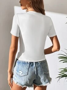 SHEIN Tall Camiseta unicolor de cuello redondo - Blanco - Ver 2