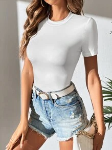 SHEIN Tall Camiseta unicolor de cuello redondo - Blanco - Ver 3
