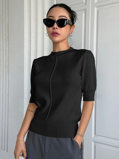 DAZY 純色縫線細節針織上衣