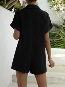 SHEIN Maternity Batwing Sleeve Button Front Shirt Romper - Black - View 4