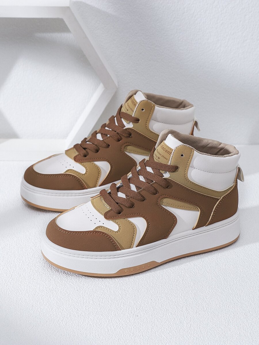 Alan Vincent 女款新款高筒繫帶運動鞋，平底，時尚百搭學生鞋，適合秋冬