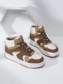 Alan Vincent 女款新款高筒繫帶運動鞋，平底，時尚百搭學生鞋，適合秋冬 - 棕色 - 查看 5