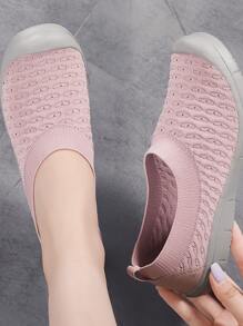 女士一腳蹬休閒運動戶外粉色織物運動鞋