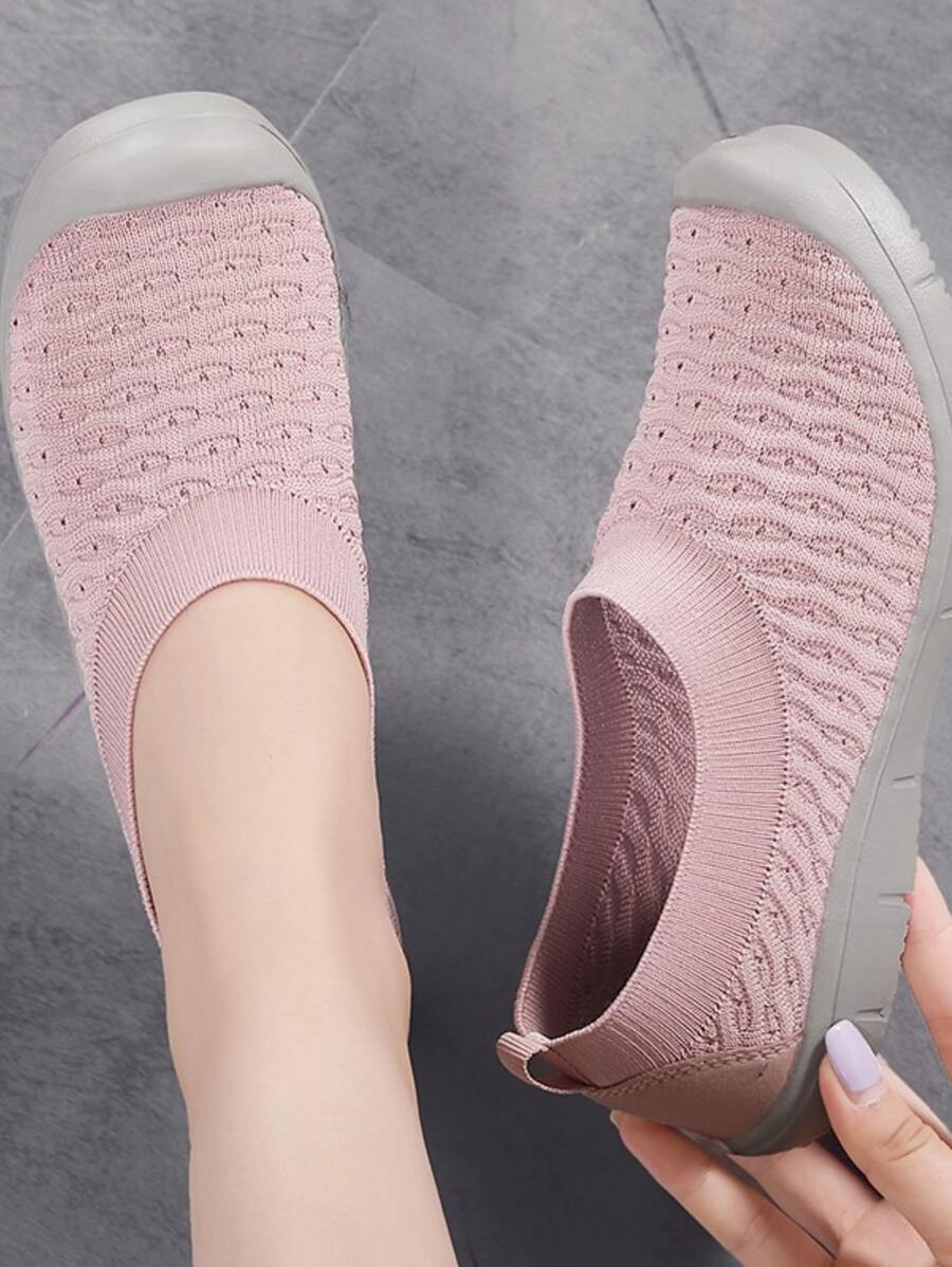女士一腳蹬休閒運動戶外粉色織物運動鞋