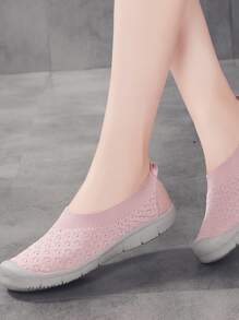 女士一腳蹬休閒運動戶外粉色織物運動鞋