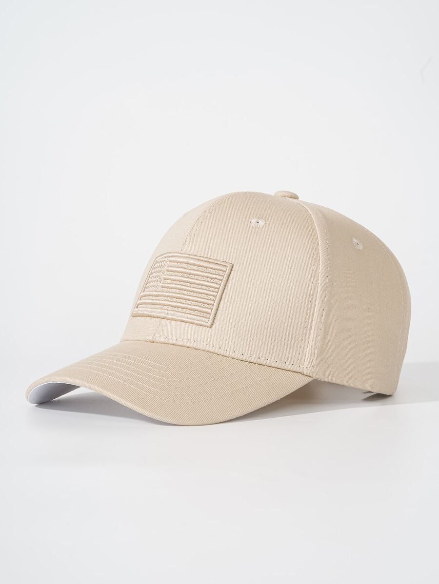 Flag Embroidered Baseball Cap - Beige - View 1