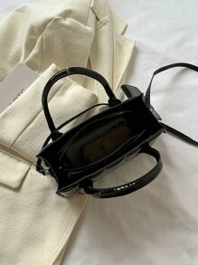 絎縫方形包雙把手帶零錢包 - 黑色 - 查看 5