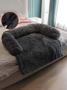 1pc Solid Color Plush Pet Sofa Bed - Dark Grey - View 3