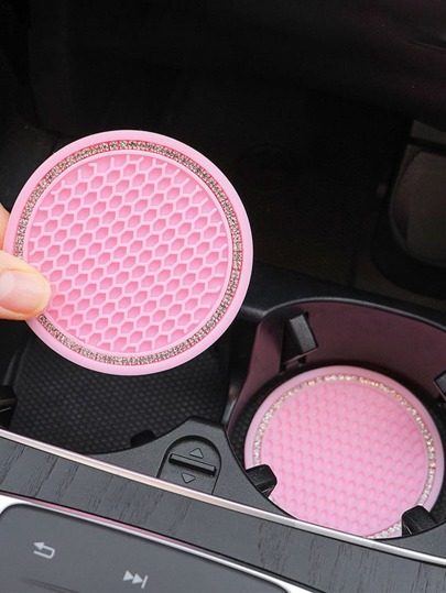2 piezas Posavasos de coche con diseño de diamante de imitación