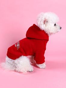 1入組字母圖案寵物連帽衫 - 紅色 - 查看 4