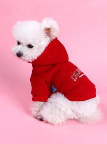 1入組字母圖案寵物連帽衫 - 紅色 - 查看 5