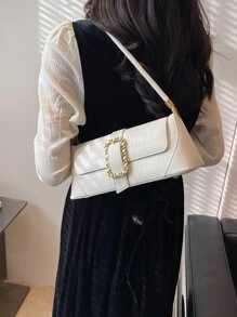 Dập nổi cá sấu Đồ trang trí khóa Đập nhẹ Cái túi - trắng - Xem 2