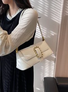 Dập nổi cá sấu Đồ trang trí khóa Đập nhẹ Cái túi - trắng - Xem 4