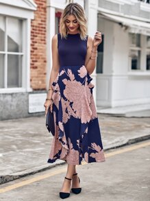 BTFBM Đầm Xù Hoa Boho - Màu xanh hải quân - Xem 1