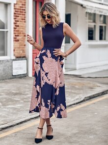 BTFBM Đầm Xù Hoa Boho - Màu xanh hải quân - Xem 5