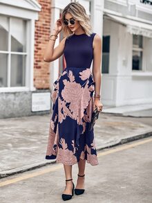 BTFBM Đầm Xù Hoa Boho - Màu xanh hải quân - Xem 3