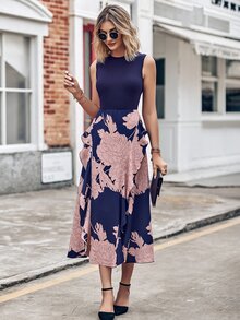 BTFBM Đầm Xù Hoa Boho - Màu xanh hải quân - Xem 7