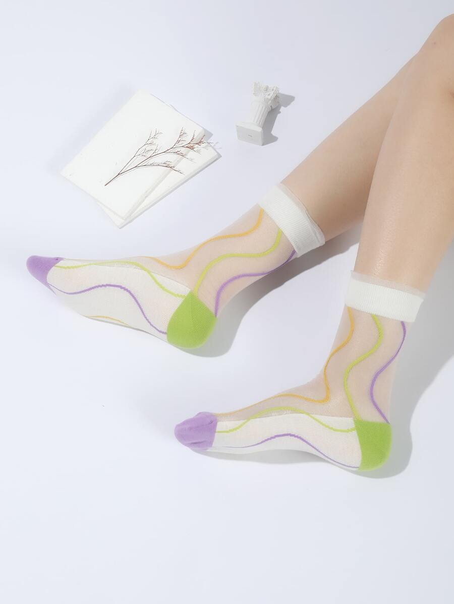 撞色中筒襪 - 彩色 - 查看 1