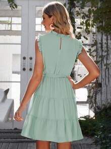 Acelitt Vestido con cinturón ribete fruncido bajo con fruncido - verde menta - Ver 2