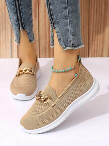 鏈條裝飾一腳蹬鞋 - 卡其色 - 查看 5