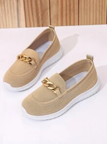 鏈條裝飾一腳蹬鞋 - 卡其色 - 查看 6