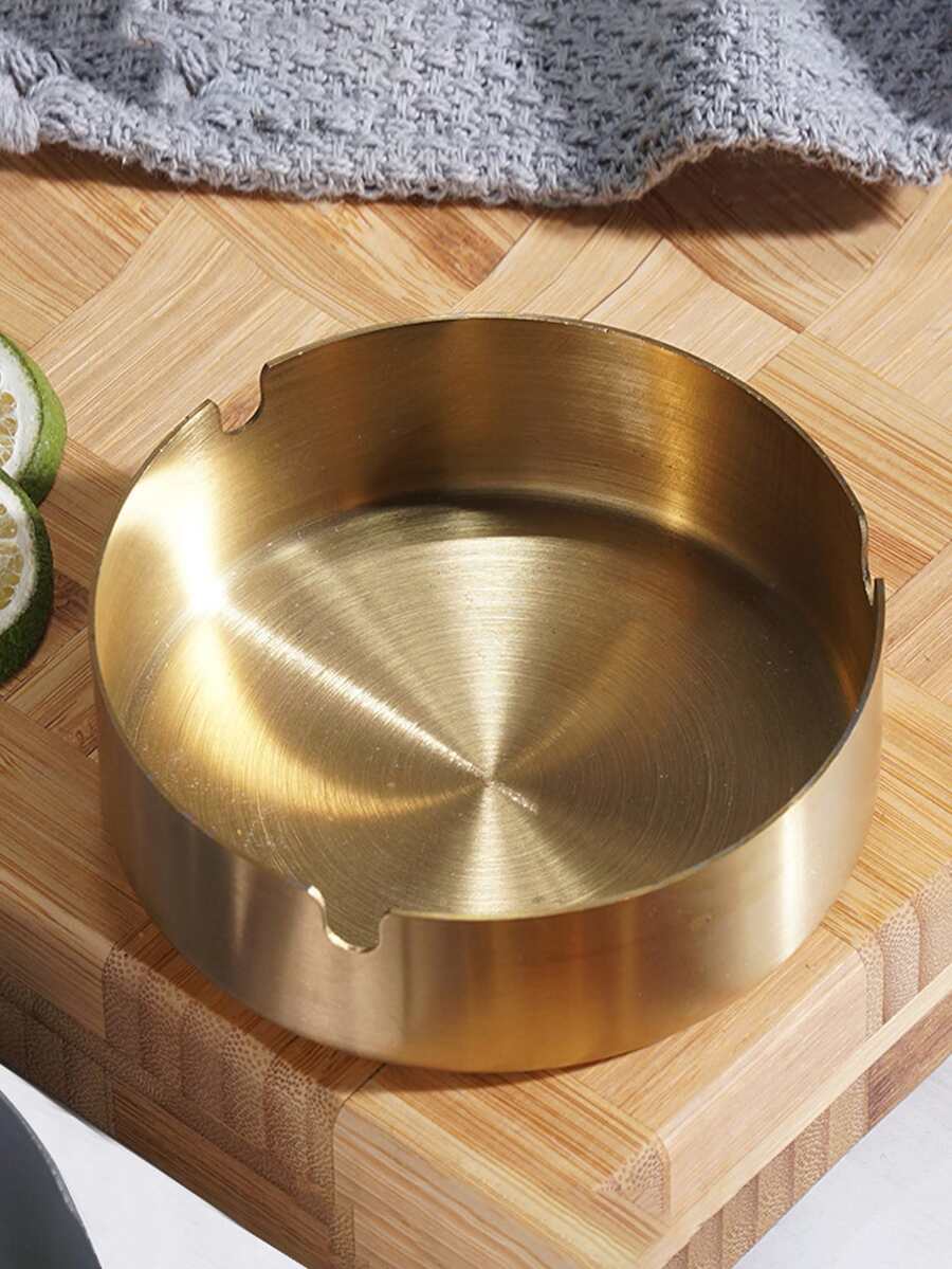 1 pieza Cenicero de acero inoxidable minimalista redondo para mesa - Dorado - Ver 1