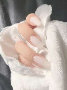 Elevate Your Style with 24pcs Short Coffin White Jelly Solid Fake Nail & 1pc Nail File & 1sheet Tape - White - View 2