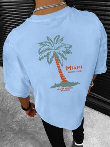 Manfinity Homme Áo thun & Áo lót Nam Lá thư Nhiệt đới Giải trí - Màu xanh nhạt - Xem 1