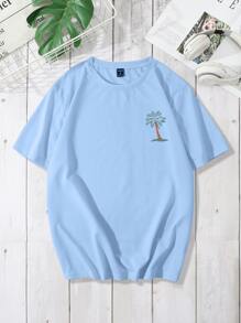 Manfinity Homme Áo thun & Áo lót Nam Lá thư Nhiệt đới Giải trí - Màu xanh nhạt - Xem 3