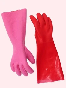 1對紅色家用手套家用多功能洗碗手套