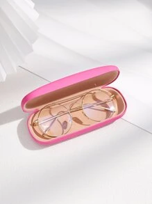 1pc Ladies' Fashionable And Versatile Solid Color Frosted Leather Eyeglass Case For Business And Daily Use - Hot Pink - View 3